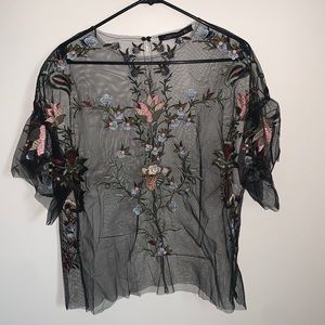 Zara Sheer Top with Embroidery